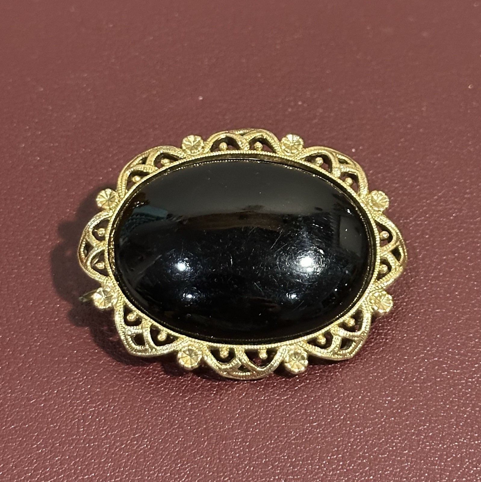 Vintage Gold And Black Faux Onyx Brooch