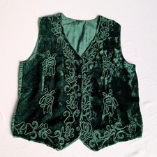 Vintage Y2K Green Velvet Embroidered Vest Boh...