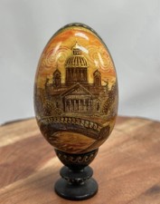 Vintage Russian Hand Painted Wood Lacquered Egg St Petersburg Signed
