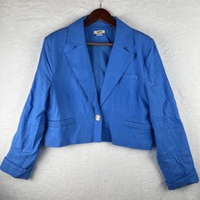 jason wu linen blend blue cropped Lined blazer sz large braided shoulder pads