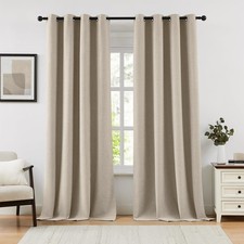100 Blackout Linen Curtains for Bedroom,Beige Blackout Curtains 96 Inches Lo...
