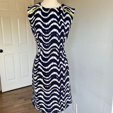 Navy Blue White Chevron Print Sleeveless Sheath Dress