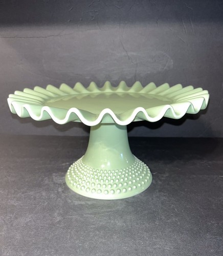 Earthenware Boulangerie by Over and Back Cake Stand Green Hobnails Ruffled CHIC - Picture 3 of 12