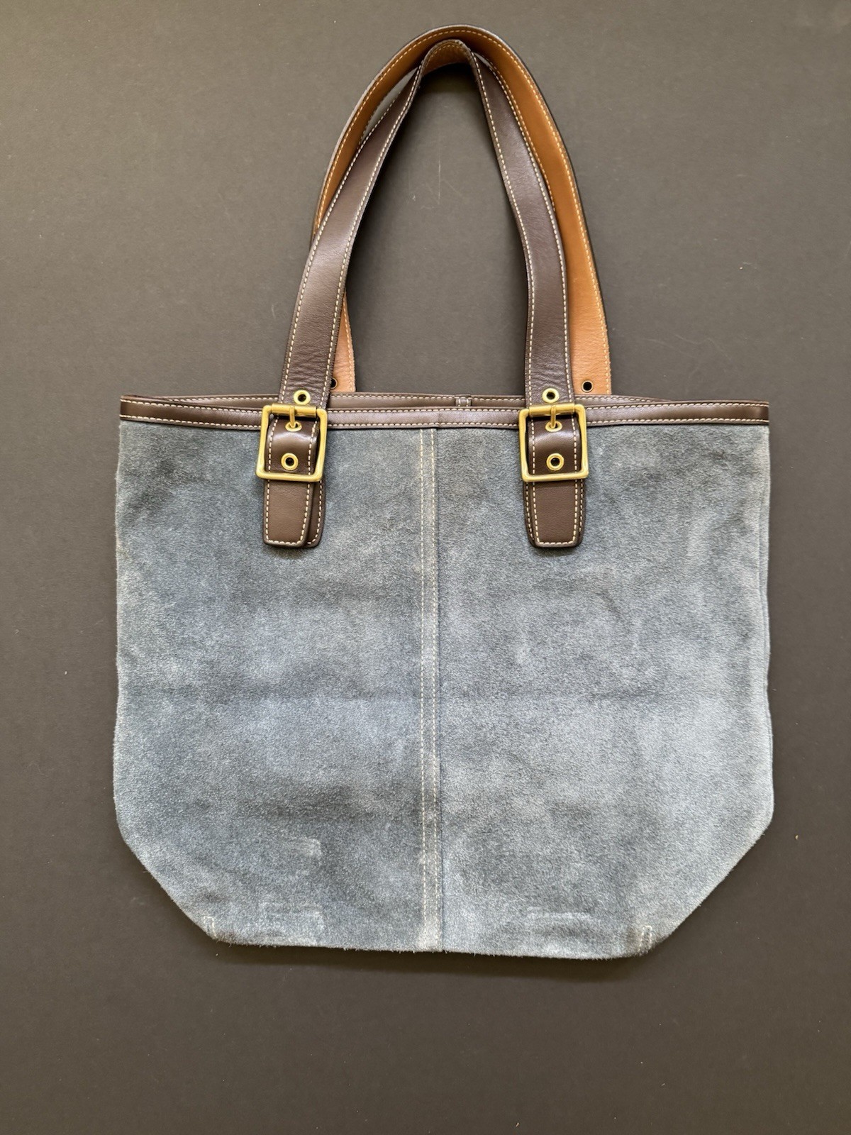 Coach Suede Hampton Large Tote Shoulder Bag G33-9577 Blue Vintage