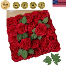 Dark Red Rose 25pcs Real Looking Artificial Flowers w/Stem