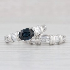 1.25Ct Blue Sapphire Oval Cut CZ Wedding Engagement Ring  Band 925 Silver