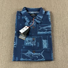Quicksilver Waterman Men's Short Sleeve Button Up Shirt Blue Coastal Size S NWT