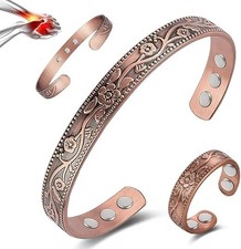 Copper Magnetic Bracelet  Ring Set for Women 99.9 Pure Copper, Strong Magnets