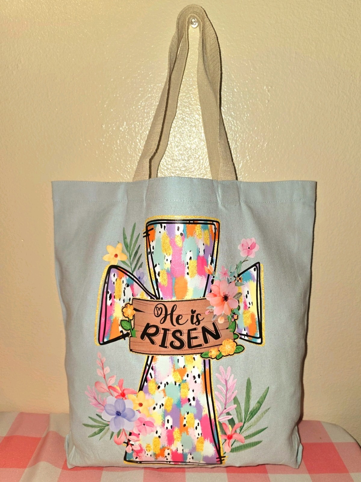 Custom Cross Tote Bag - Faith - He is Risen