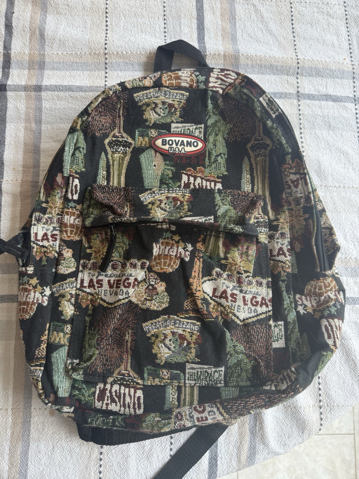 Vintage (c. 2000s) Bovano USA Co. Las Vegas Canvas Tapestry Travel Backpack