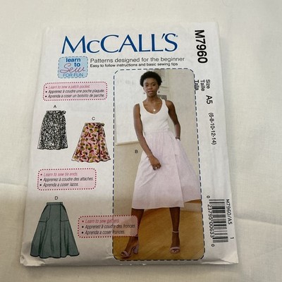 7960 McCall's Misses 6 to 14 Learn to Sew Wrap Skirts Uncut Sewing Pattern New