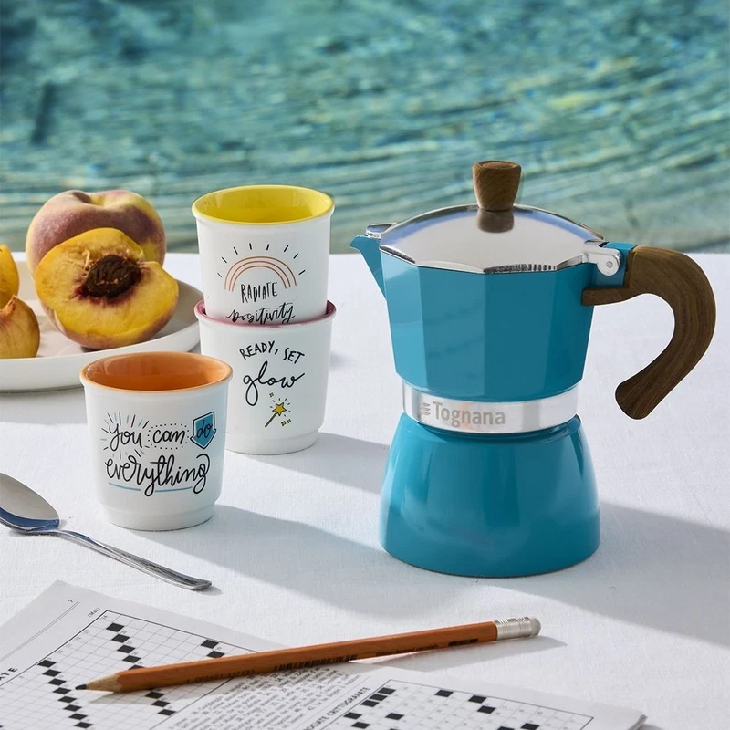 Set Caffé 3 Bicchierini e Moka 3 Tazze TOGNANA Pausa Colazione Colorato Regalo