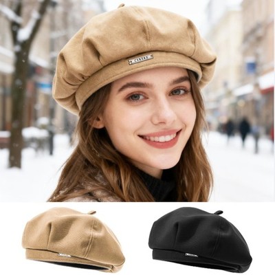 Women's Beret Hat French Classic Solid Color Winter Warm Fashion Cap Retro Hats