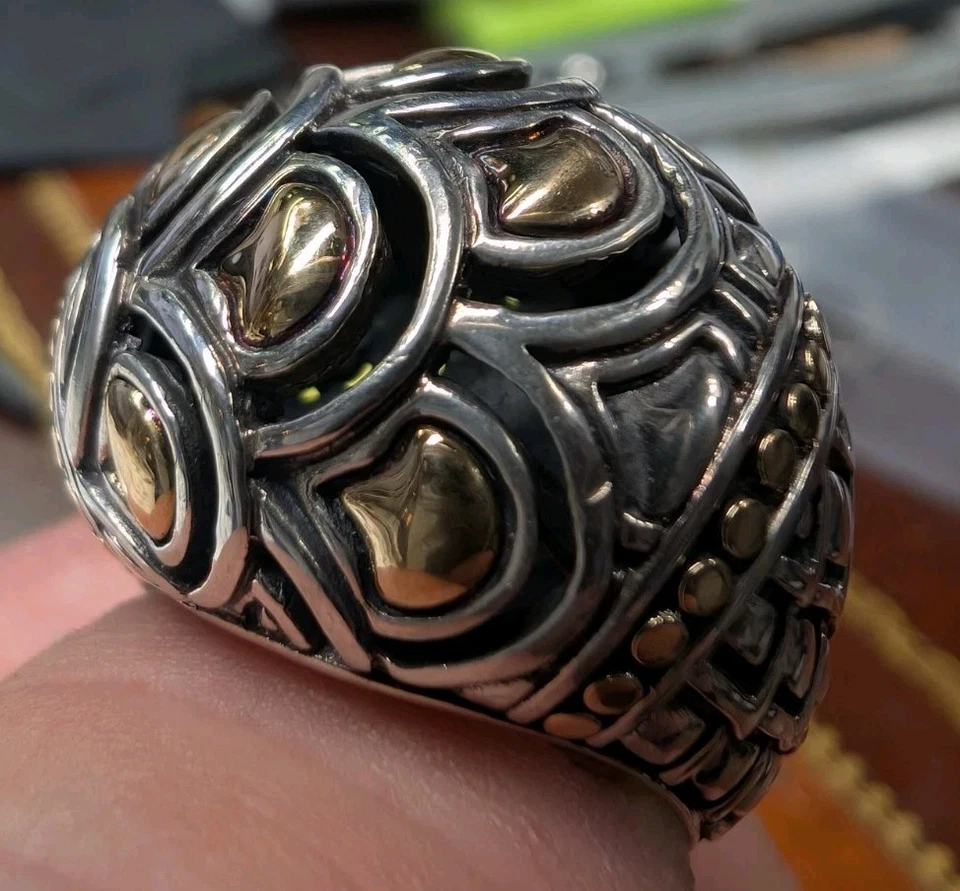 Anillo John Hardy Vintage Plata 18K Puntos Jaisalmer Cúpula Talla 10 Retirado RARO Foto 2 de 4