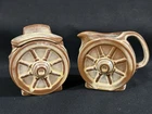 Frankoma Pottery Wagon Wheel Sugar Bowl W/ Lid And Creamer Desert Gold Glaze 94B