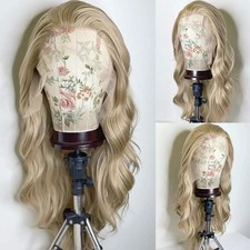 Long Wavy Blonde Mix Lace Front Synthetic Hair Wigs Heat Ok Women Soft Natural