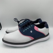 FOOTJOY Traditions Saddle Energy Golf Shoes Mens 9.5 White Blue Pink New Wave
