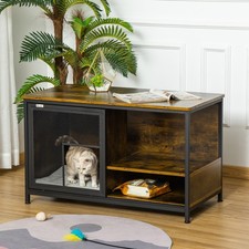 Wood Steel Cat House, Small Kitten Cage w/ Sliding Doors Rustic Brown