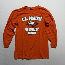 Vintage 2000 CR Prairie Golf Long Sleeve Shirt Medium Jensen Made in USA Orange