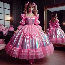 Pink Victorian Evening Formal Dress Puffy Long Sleeve Corset Pleated Lolita Prom