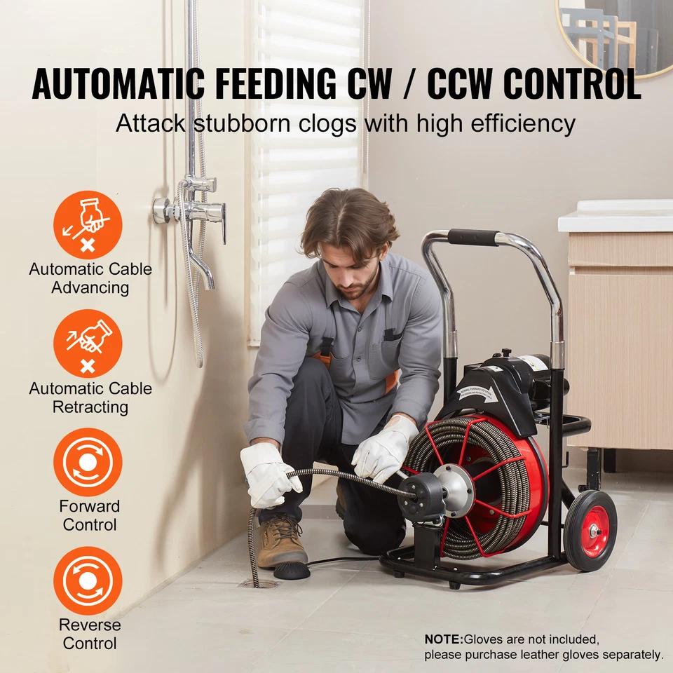 Drain Cleaner Machine Electric Drain Auger 100FT x 1/2 In Auto Feed - Image 2 of 4