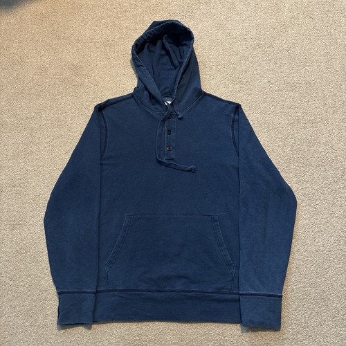 Todd Snyder Baumwolle einfarbig blau Henley Knopf Hoodie Sweatshirt Kordelzug Gr. M
