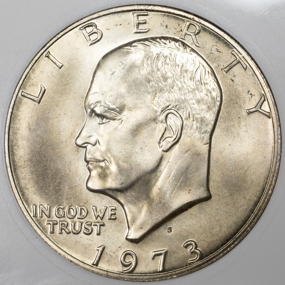 1973-S ANACS MS67 Silver Eisenhower Dollar Uncirculated OLD SOAPBOX HOLDER! - Image 3 of 4