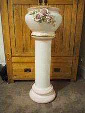 LARGE Vintage Capodimonte Jardiniere With Pedestal Stand 3D Pink Roses 94cm