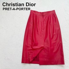 Christian Dior Vintage Red Faux Leather Midi Skirt 66cm Length