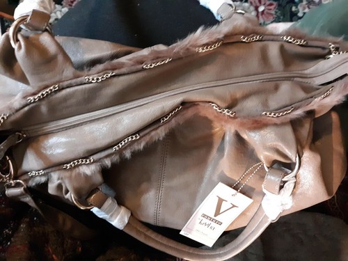 KOOBA COUTURE Umhängetasche Schultertasche veganes Leder braun neu 90€ Kunstfellrand - Bild 3 von 10