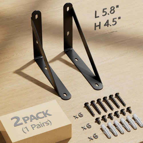 6X4.5 Shelf Brackets 2-Pack, Shelf Support Shelf Holder Steel Wall Mount Heavy D - Picture 2 of 12