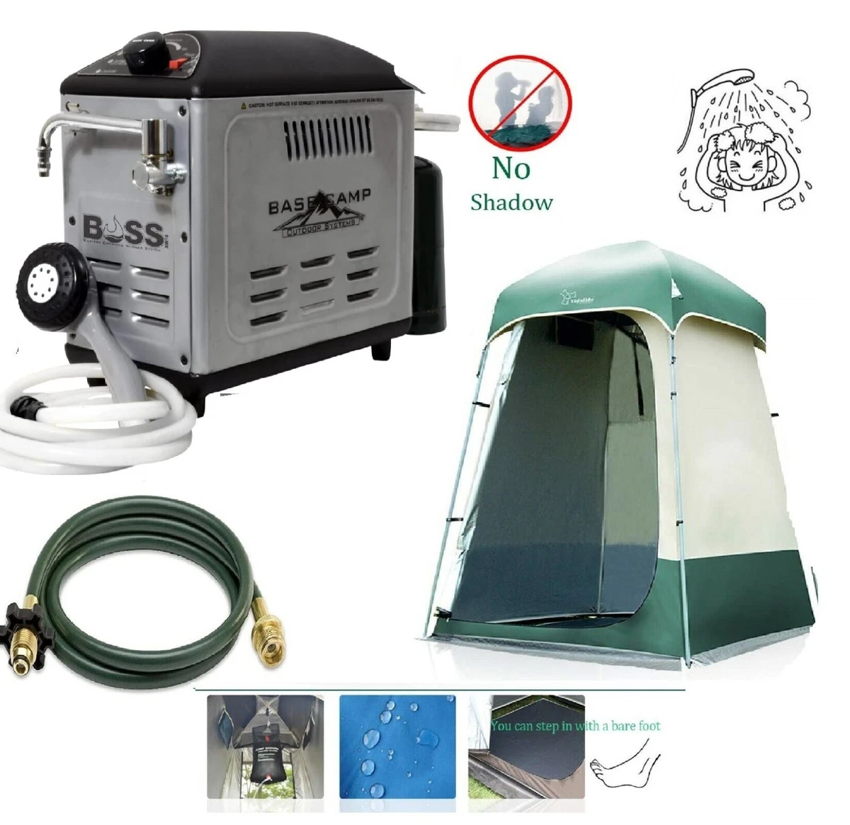 Portable Camp Battery Operated Shower System w/Extra 10-Feet Hose u0026amp;  Shower Tent | eBay