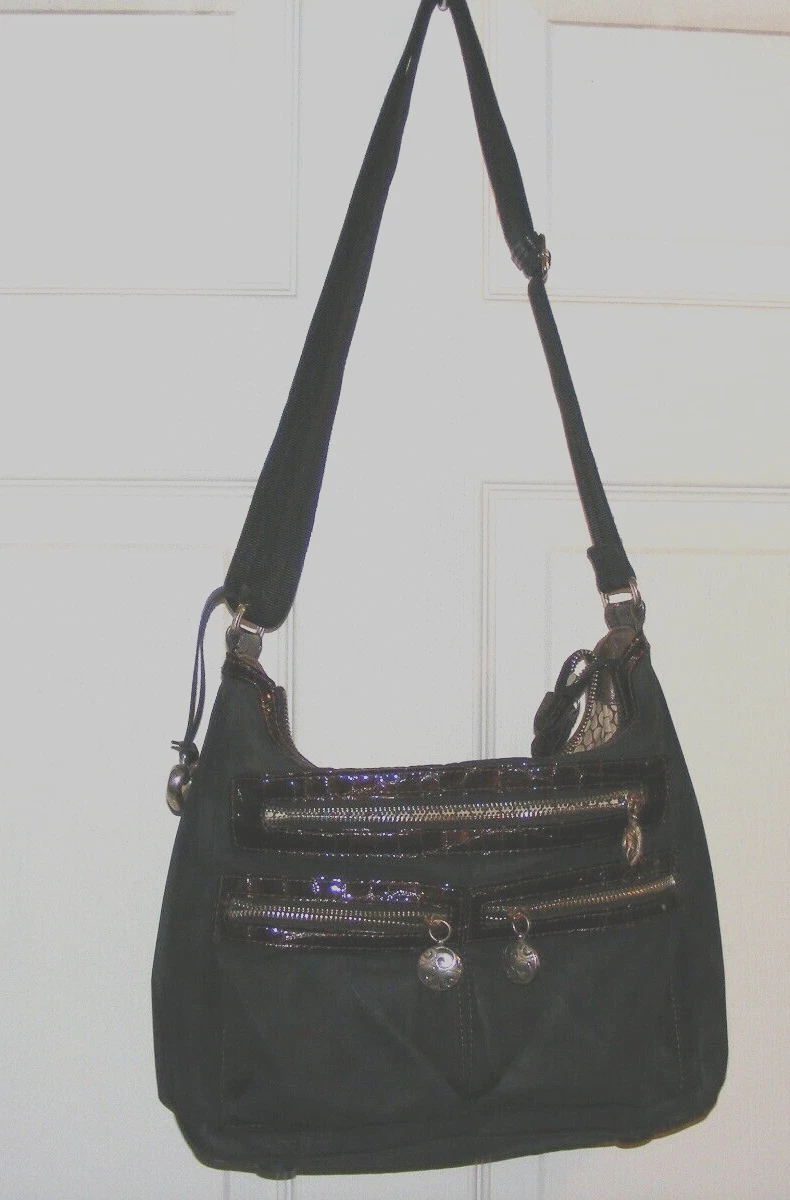 Brighton Purse Black Brown Leather Croc Print Messenger Bag 13x9x4 Strap