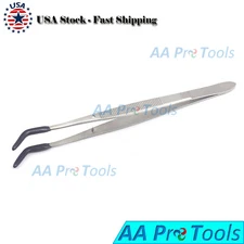 TWEEZERS BENT/ CURVED TIP TWEEZERS RUBBER TIPS PVC COATED JEWELLERY HOBBY CRAFTS