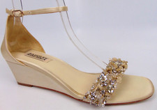 Badgley Mischka Teasha Wedge Heel Sandal Size 7.5 M, Ivory Satin Bridal Wedding