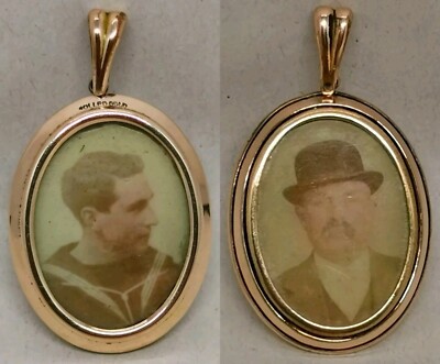 Vtg c1900 Oval 9ct Rolled Gold Double Sided Glass Pane 34mm Photo Locket Pendant