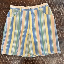 Vintage Lee Striped Cotton Womens Shorts Rainbow Pastel 90s USA High Rise Sz 16P
