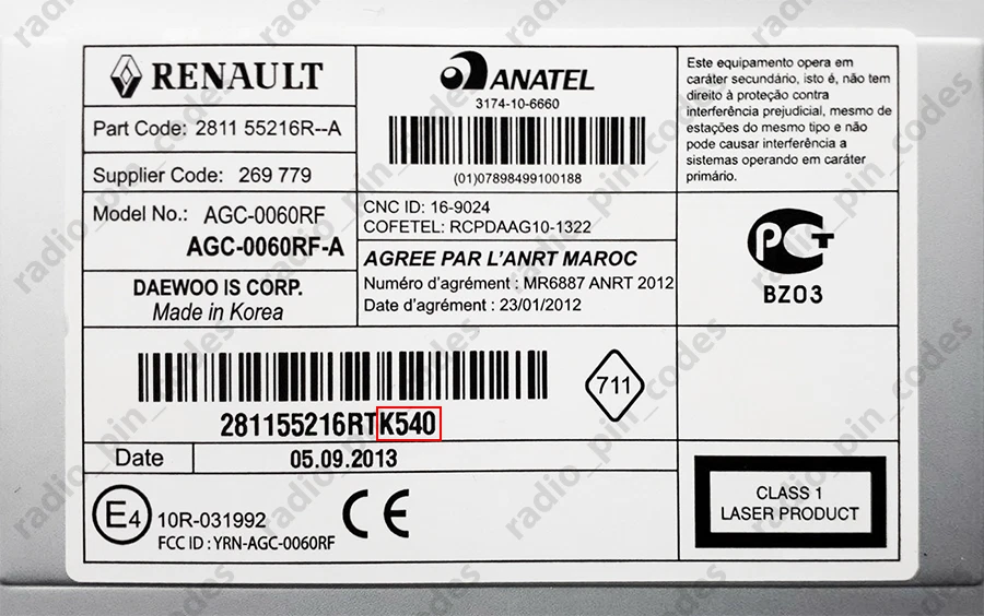 RENAULT RADIO UNLOCKING PIN CODE CAPTUR CLIO KANGOO KOLEOS LAGUNA MODUS ZOE - Bild 4 von 4