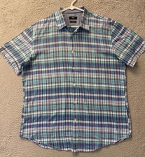 Hugo Boss Aqua Plaid Button short sleeve Mens Shirt XL super light / 109-16