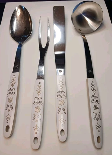 Vintage Flint Arrowhead MCM Cook & Serve Utensils Harvest Wheat Set of 4