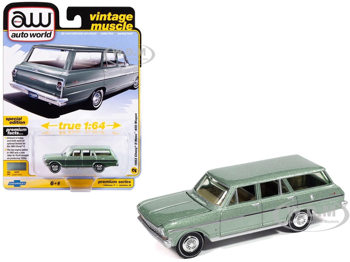 1963 CHEVROLET II NOVA 400 WAGON LAUREL GREEN 1/64 AUTO WORLD