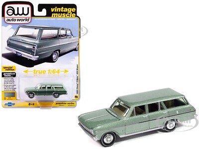 1963 CHEVROLET II NOVA 400 WAGON LAUREL GREEN 1/64 AUTO WORLD