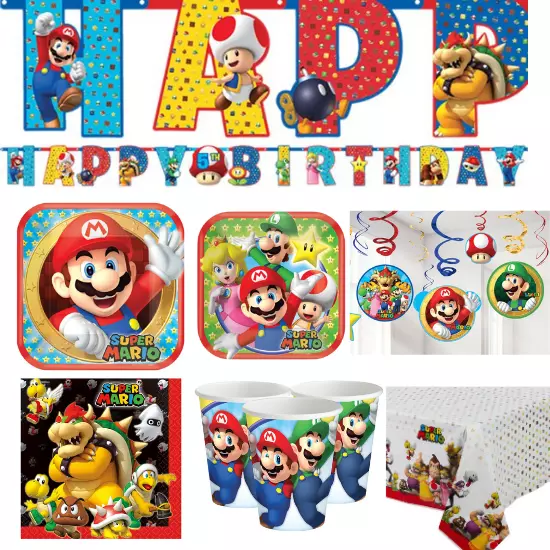 Super Mario Birthday Party Supplies Plates Cups Banners Tableware Decorations