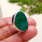 Simulated Emerald Ring 925 Sterling Silver Jewelry Gemstone Handmade Ring