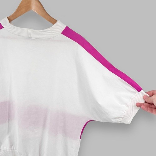 Vintage anni '80 Asher III Donna Colore Blocco Top Medio Bianco Rosa Lino Cotone Retro - Foto 11 di 16