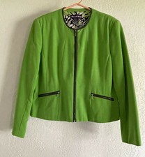 Vtg Russell Kengs Women's Sz 10 Light Weight Suit Jacket Lime Green Front Zip
