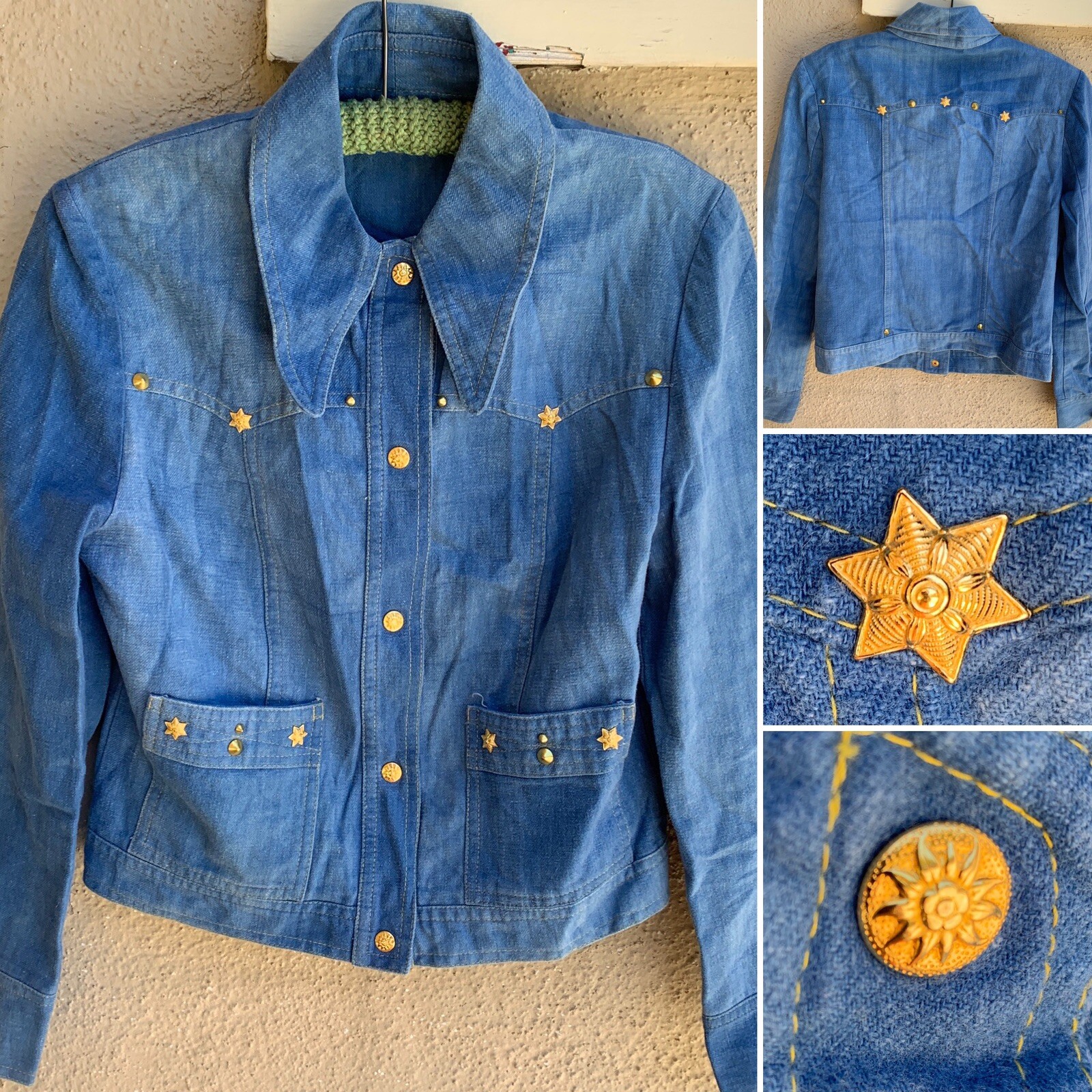 Denim Jacket (or jean Shirt) Snap Front 80s Style Gold Accents 70s Style Collar-image