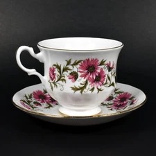 Royal Vale English Bone China "Pink Asters" Teacup & Saucer