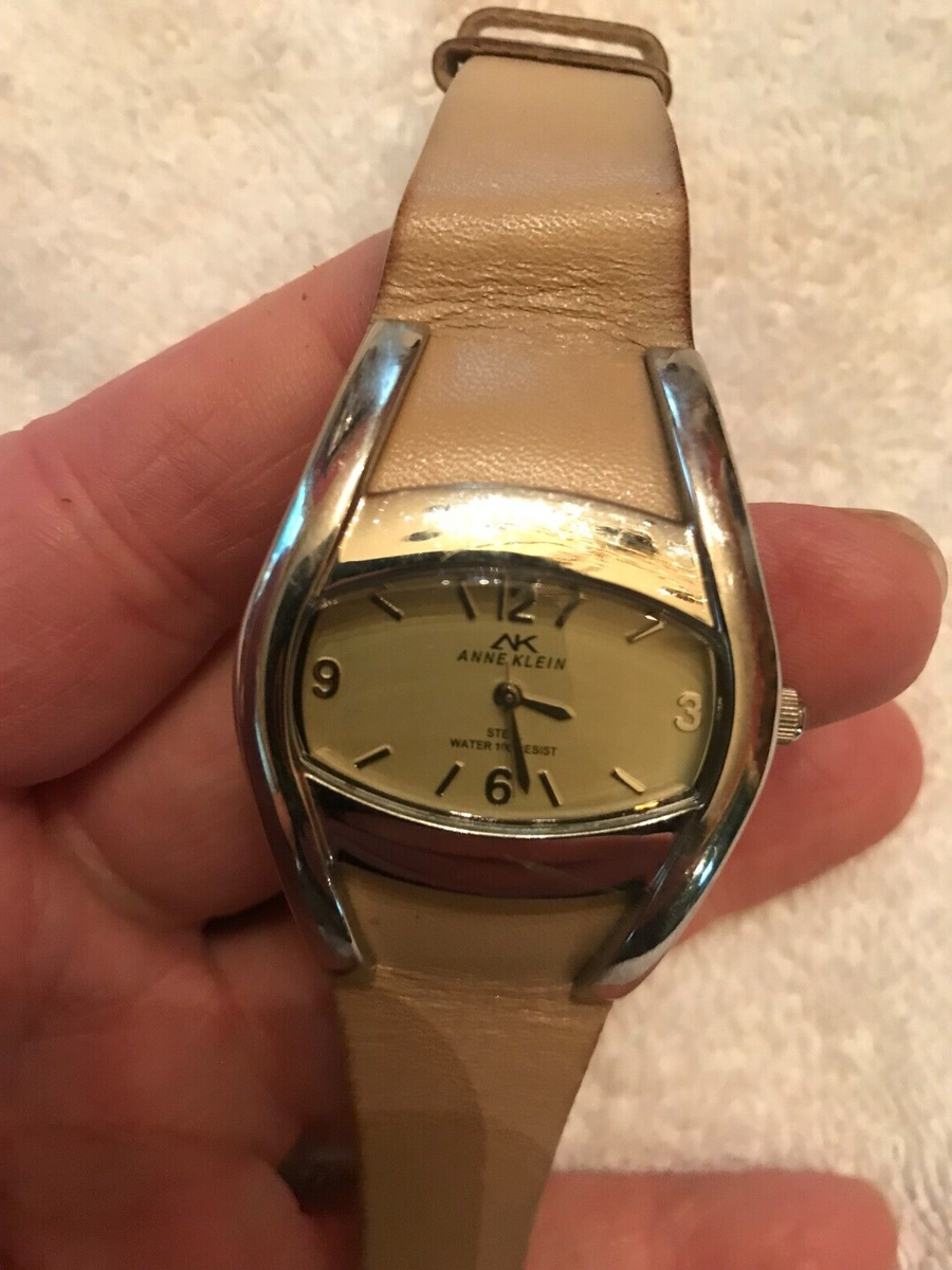 Anne Klein Silver Watch with Tan face Vintage Anne Klein Diamond Gold Tone Watch in Working  main image 2