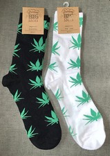 2 Pair Marijuana Cannabis Socks Pot Leaf Plant Hemp Bud Crew Socks Size 10-13